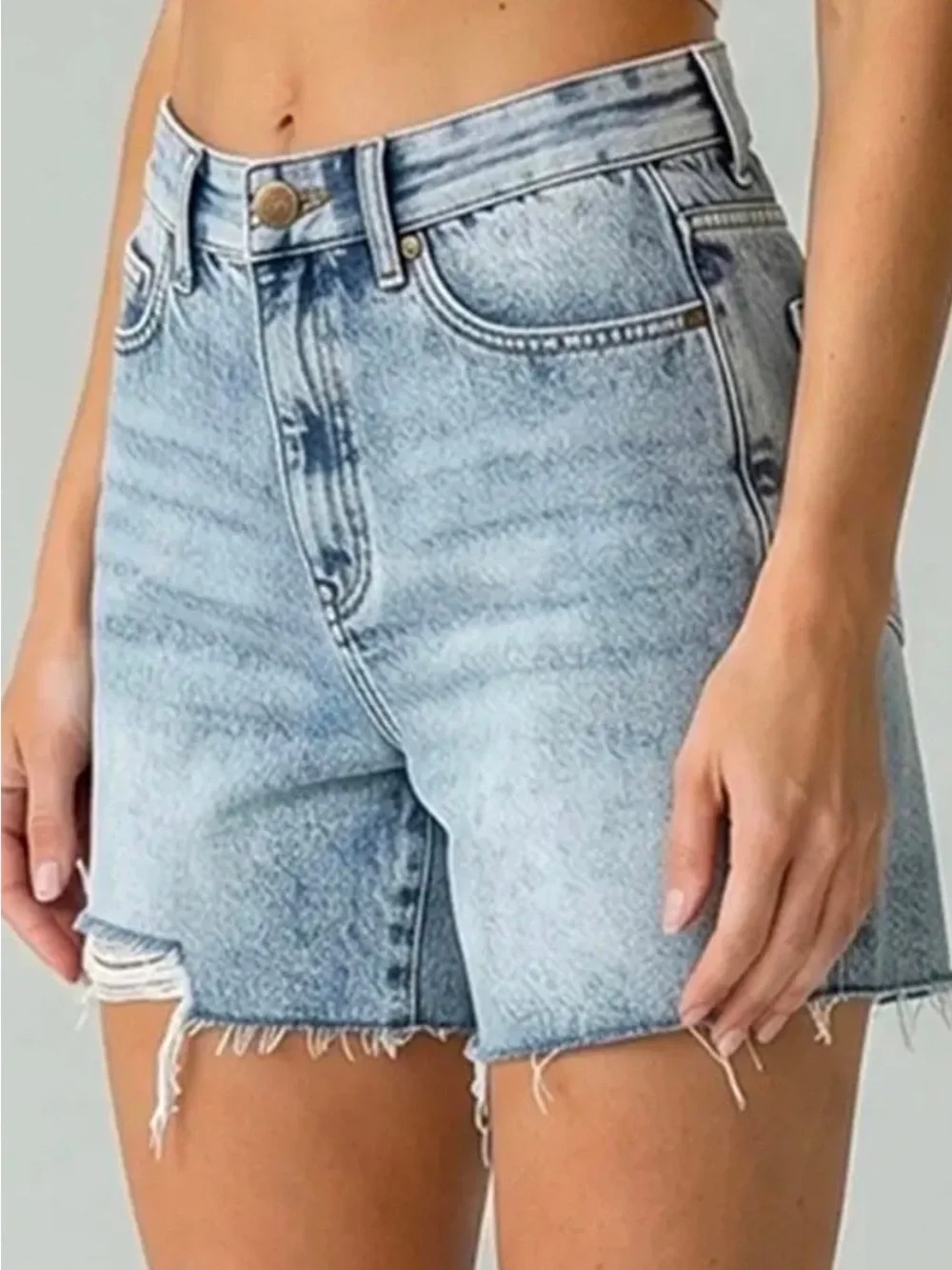 NWT Saige Denim Tummy Control Acid Washed Stretch Jean Shorts - Picture 8 of 9